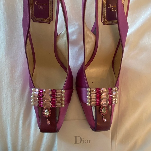 COPY - Christian Dior Sling back Jeweled Satin & leather Vintage Pink - Purple …